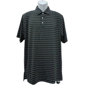 B Draddy Sport Polo Black‎ Baby Blue Striped Men's Size Large